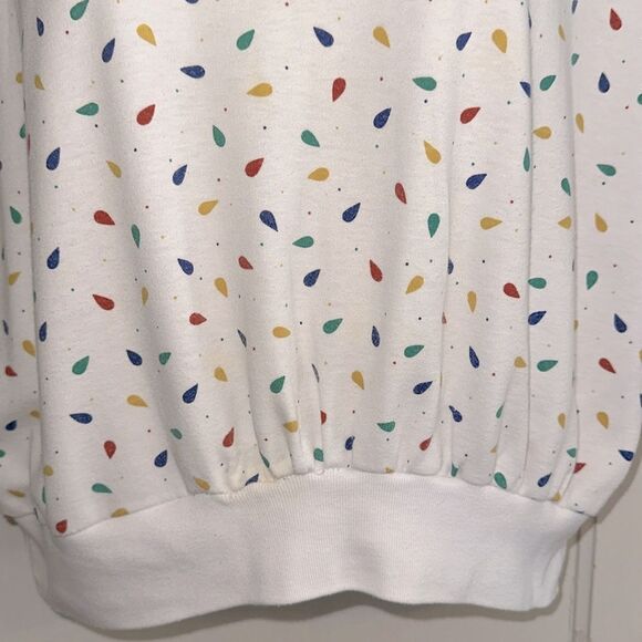 Vtg 80s Amanda Scott White Cotton/Polyester Multi Color Print V Neck Top - Picture 3 of 9